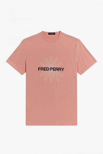 Pink Coral Fred Perry Graphic Men's T Shirts | PH 1667DFMN